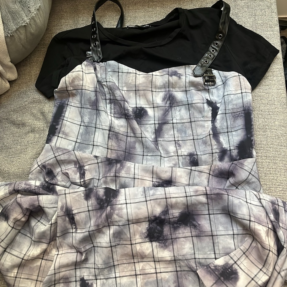 Stylish High Low Dress in Black and Gray